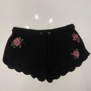 Hippie Laundry Black Rose Embroidered Patch Shorts